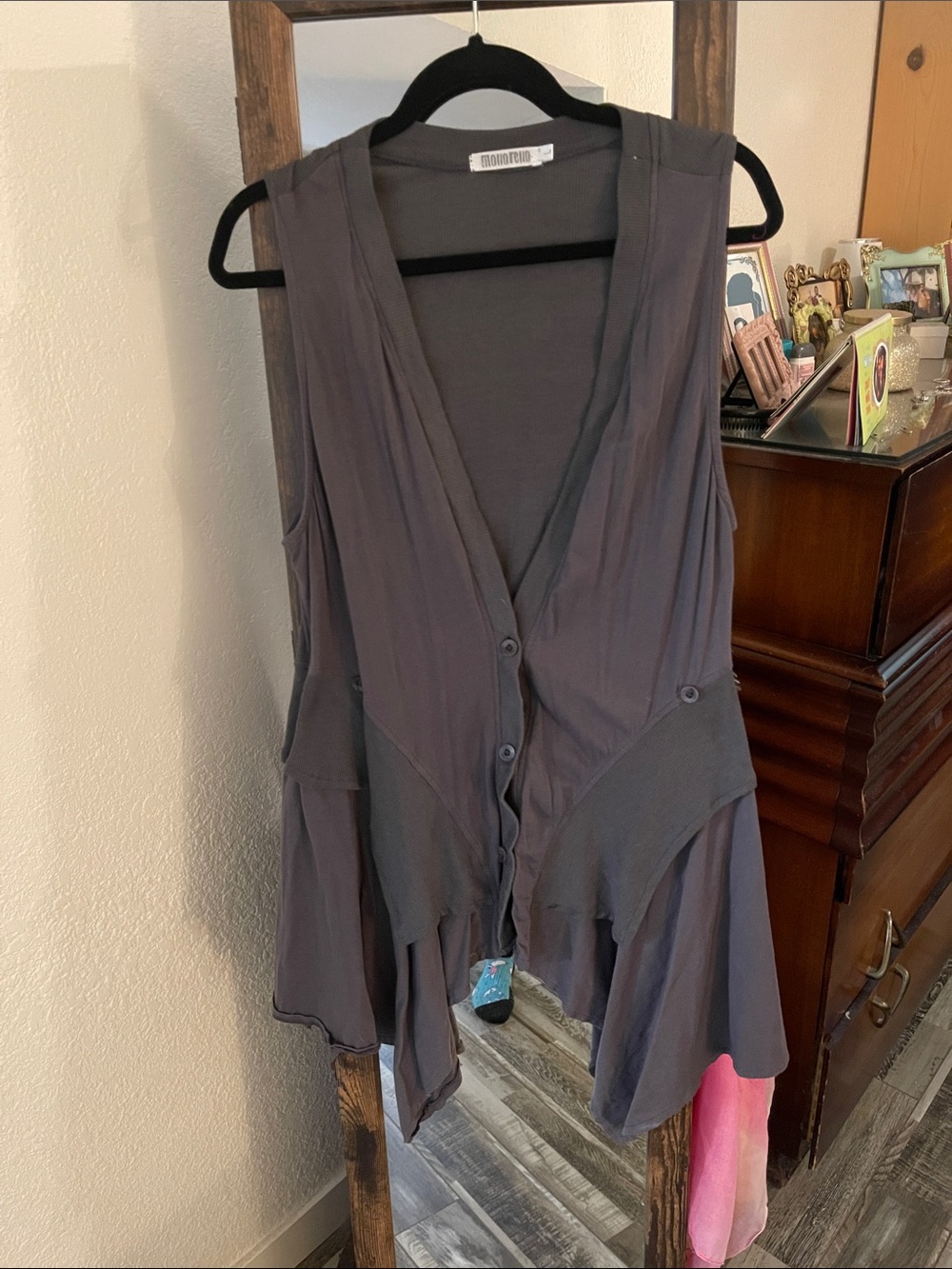 Monoreno Sleeveless Asymmetrical Gray Tunic Vest